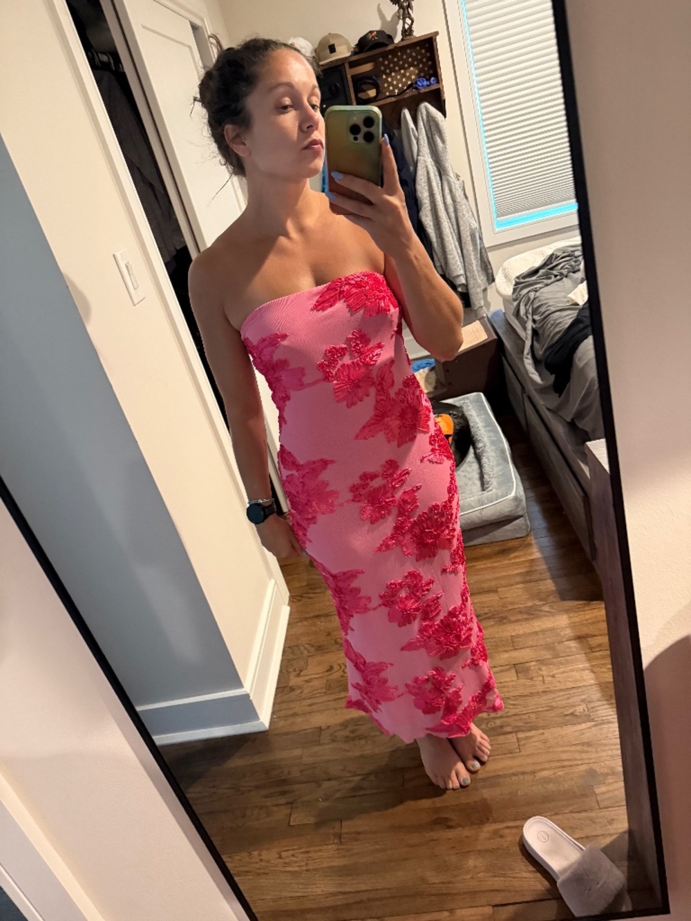 Hot Pink Floral Cocktail Wedding Guest Dress for Women
